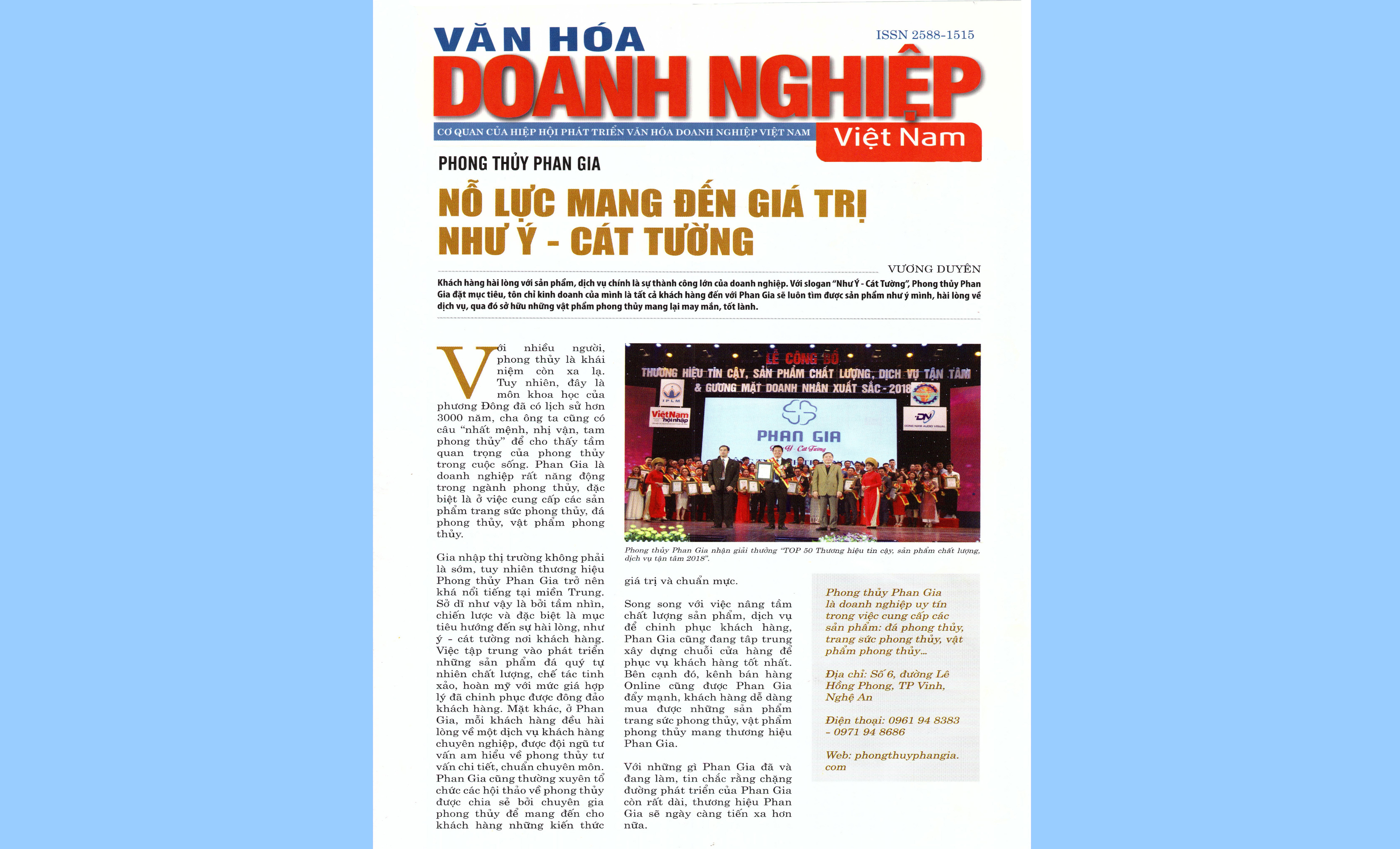  Báo Văn Hóa: Phan Gia nỗ lực mang đến giá trị Như Ý - Cát Tường