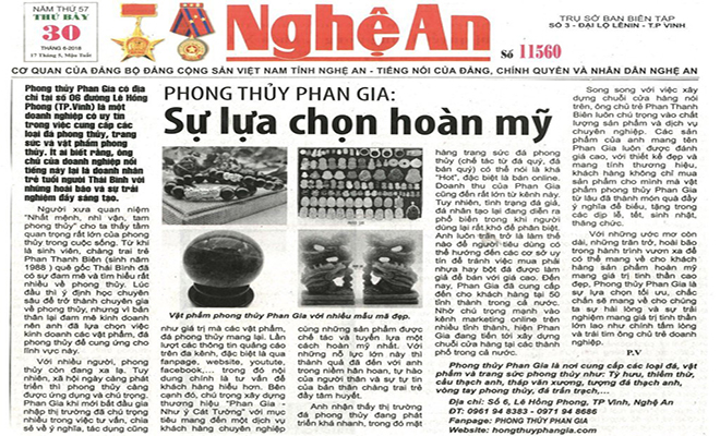  Báo Nghệ An : Phong thủy Phan Gia - Sự lựa chọn hoàn mỹ
