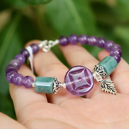  Vòng tay thạch anh tím mix charm lu thống