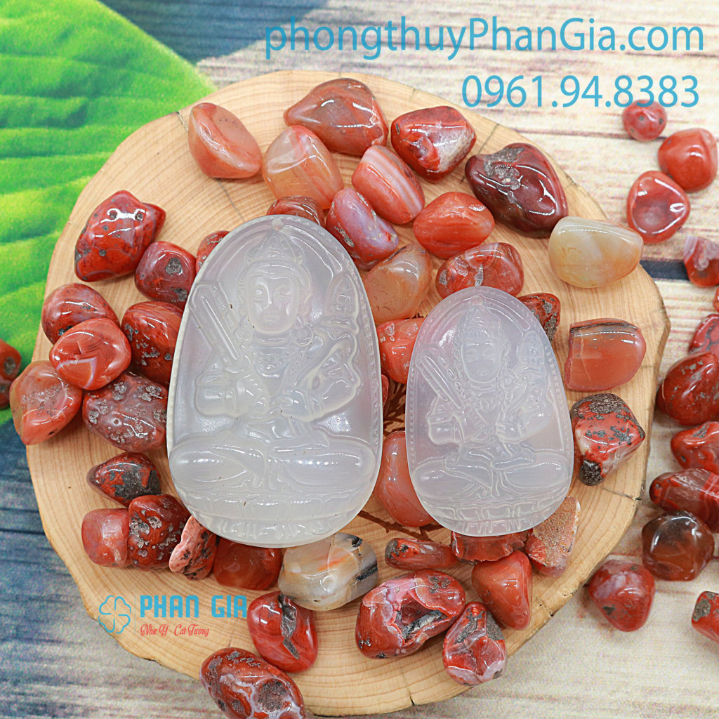  Mặt Phật Hư Không Tạng Bồ Tát Mã Não Trắng Dành Cho Tuổi Sửu ,Dần