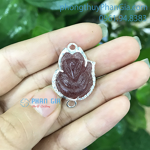 Mặt Hồ Ly Thạch Anh Dâu Tây Bọc Bạc