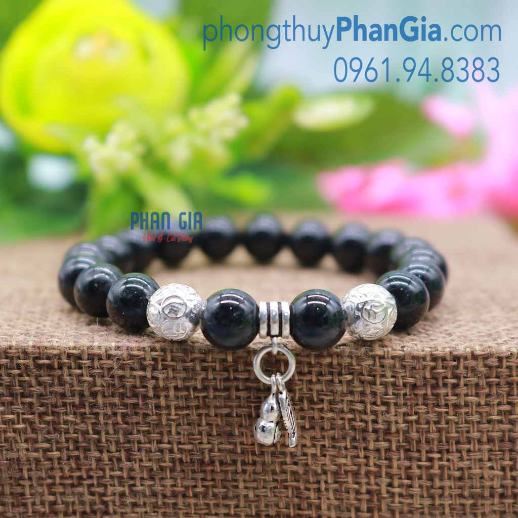 Vòng Thạch Anh Tóc Đen Mix Charm Bạc