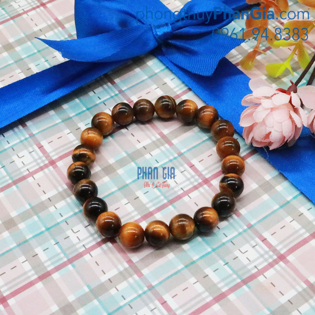  Vòng Tay Thạch Anh Mắt Hổ Nâu 8 ly