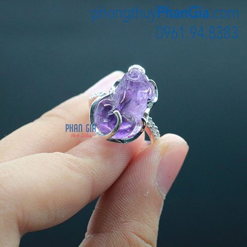  Nhẫn Tỳ Hưu Thạch Anh Tím Bọc Bạc