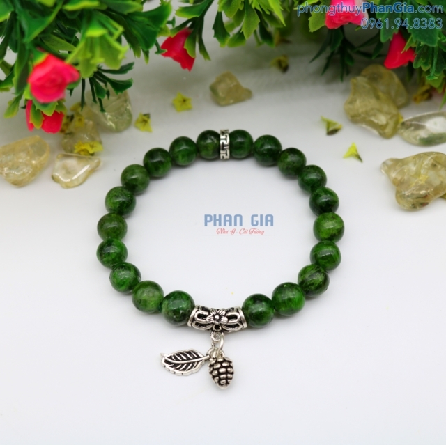  Vòng Tay Đá Diopside Mix Charm Bạc
