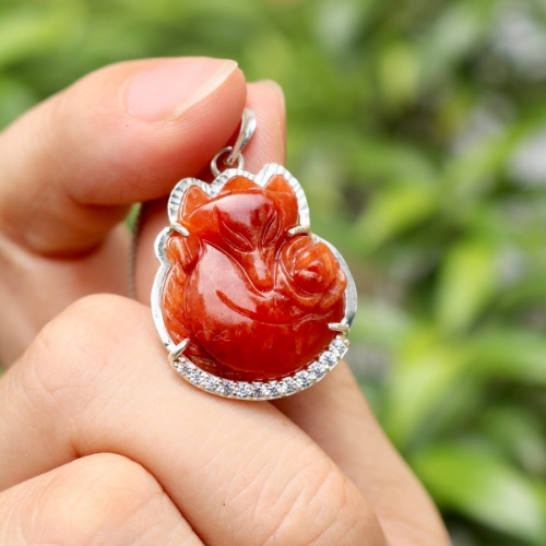  Mặt Hồ Ly ngọc đỏ bọc bạc