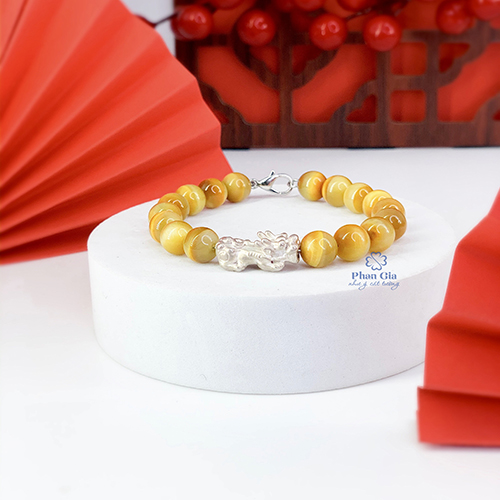  Vòng Tay Đá Mắt Hổ Vàng Tâm Vip