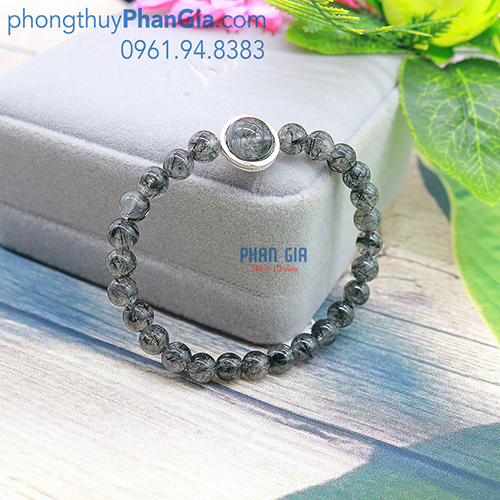  Vòng Thạch Anh Tóc Đen Trong Mix Charm Bạc