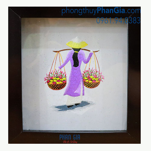  Tranh Thêu Cô Gái Gánh Hoa