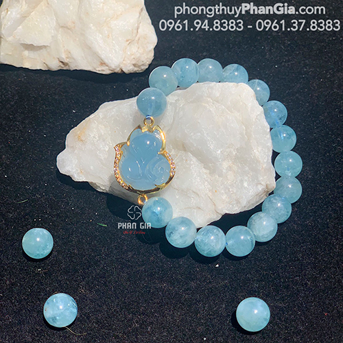  Vòng Tay Đá Aquamarine Mix Hồ Ly Tại Nghệ An