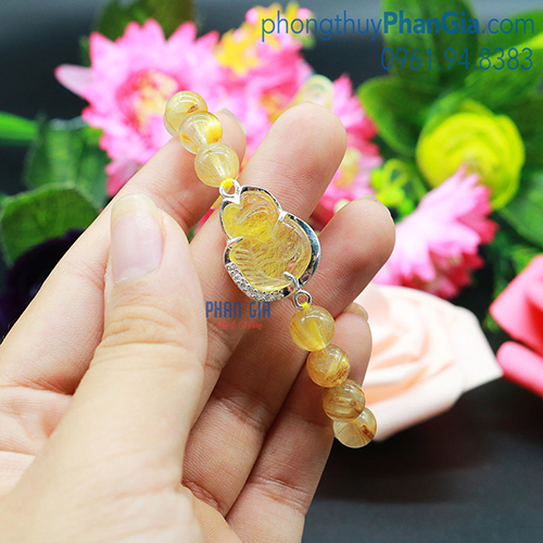  Vòng Thạch Anh Tóc Vàng Mix Mặt Hồ Ly Tóc Vàng Bọc Bạc