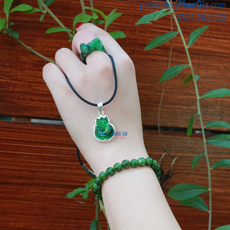  Bộ Vòng Tay Đá Diopside - Nhẫn Tỳ Hưu Ngọc - Vòng Cổ Hồ Ly