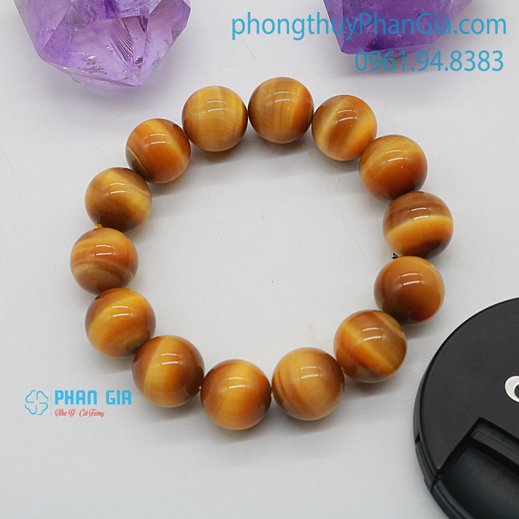  Vòng Tay Đá Thạch Anh Mắt Hổ Vàng Tâm 16 Ly