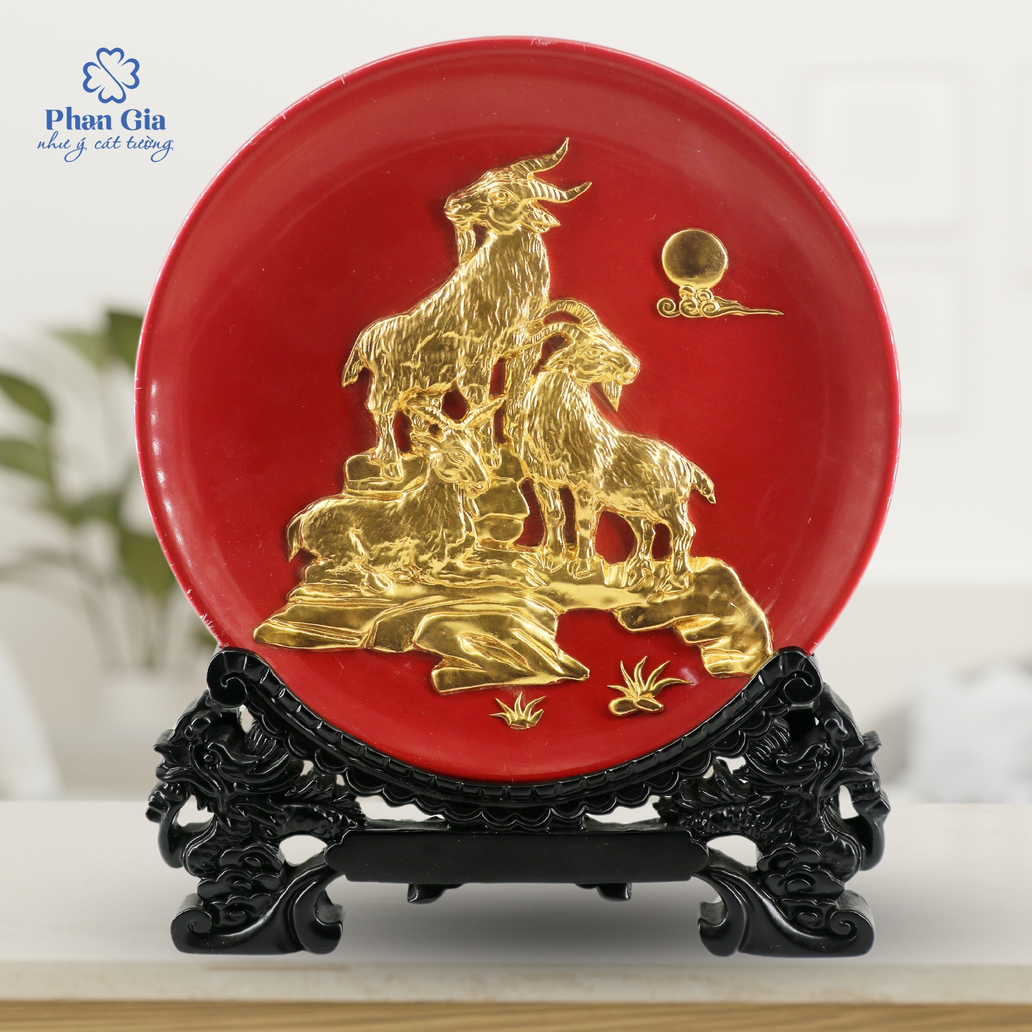  Đĩa men Tam Dương Khai Thái dát vàng 24K