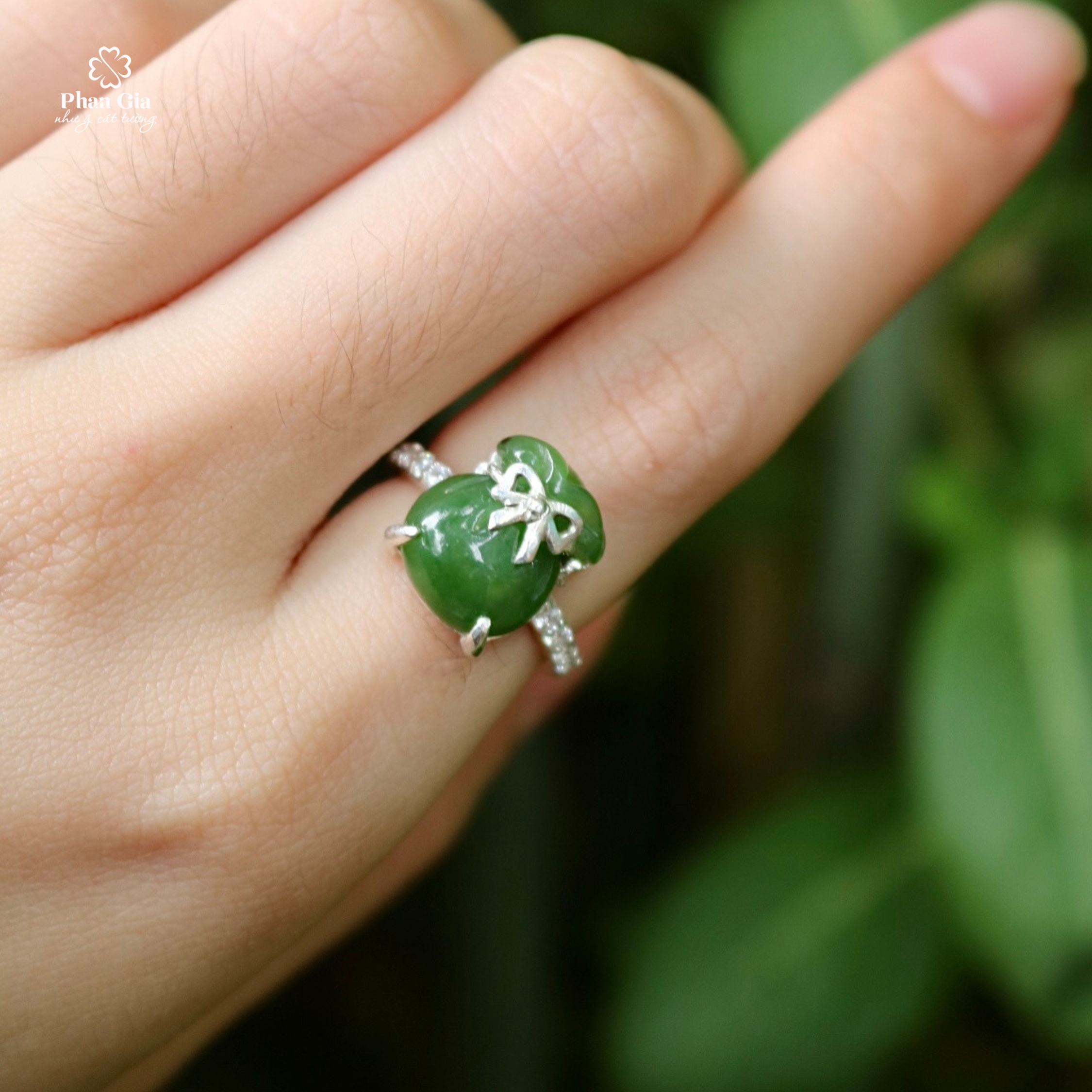  Nhẫn túi tiền Ngọc Bích bọc bạc