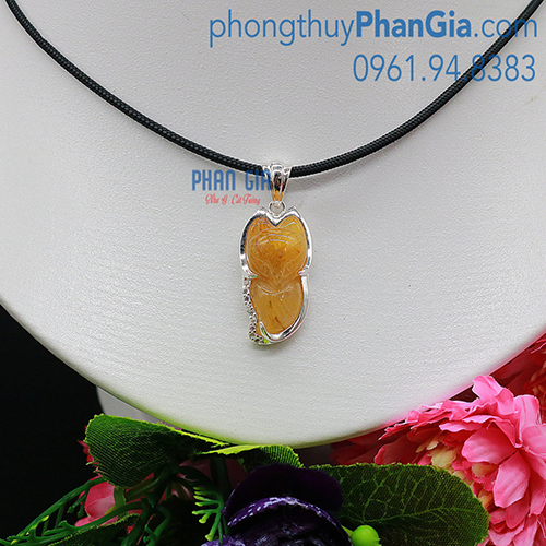  Mặt Hồ Ly Thạch Anh Tóc Vàng Bọc Bạc