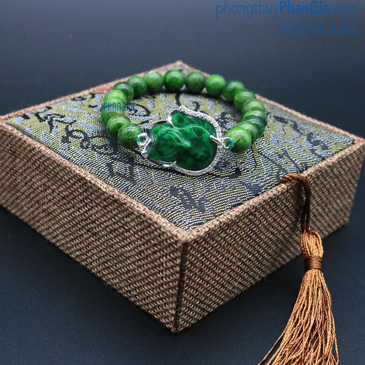 Vòng Tay Đá Diopside Mix Hồ Ly Bọc Bạc