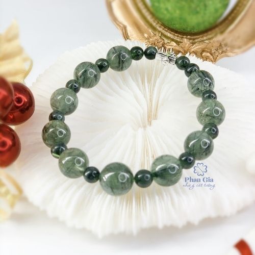  Vòng Tay Mân Côi Đá Thạch Anh Tóc Xanh