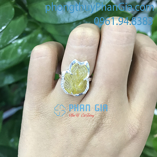  Nhẫn Hồ Ly Thạch Anh Tóc Vàng Bọc Bạc