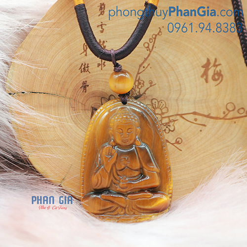  Mặt Phật A Di Đà Thạch Anh Mắt Hổ Nâu